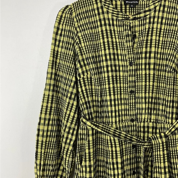 Whistles Nora Gingham Check Midi Dress UK 10 Yellow Seersucker Belted - Picture 5 of 5